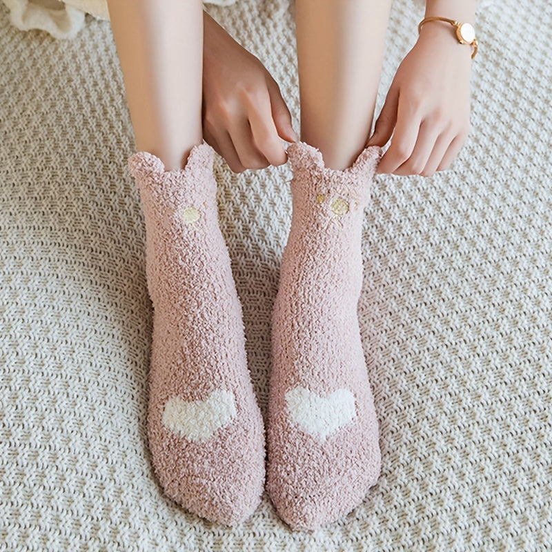 5 Pairs Heart Print Socks Warm Women's Stockings & Hosiery