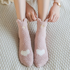 5 Pairs Heart Print Socks Warm Women's Stockings & Hosiery