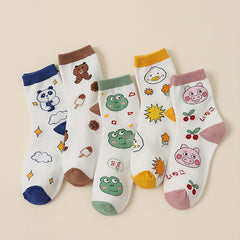 5 Pairs Cartoon Frog Mid Tube Socks Women's Stockings