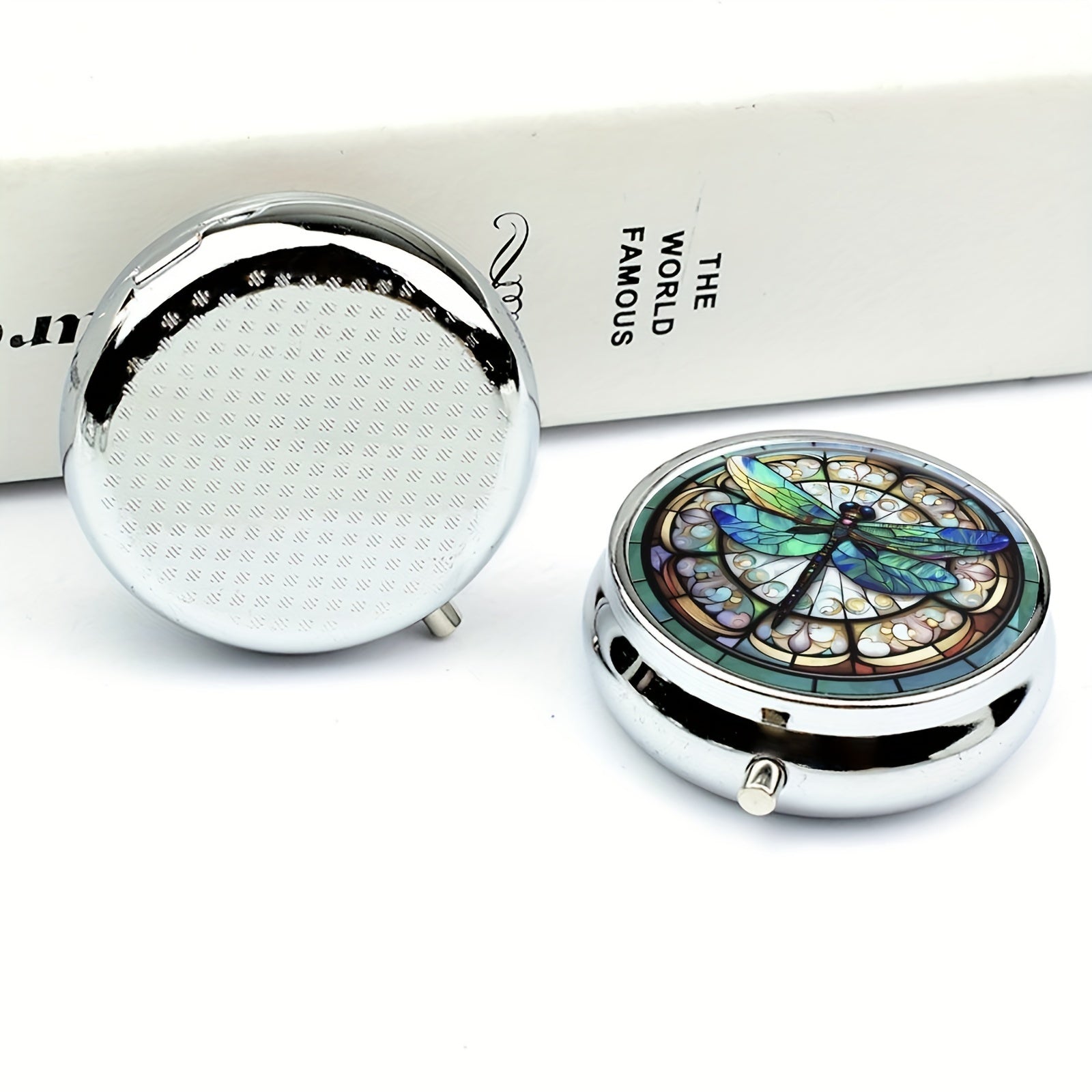 Glass Dragonfly Pill Box 3 Compartment Medicine Organizer