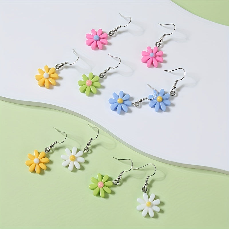 5pairs Girls Funny Flower Drop Earrings Teen Accessories