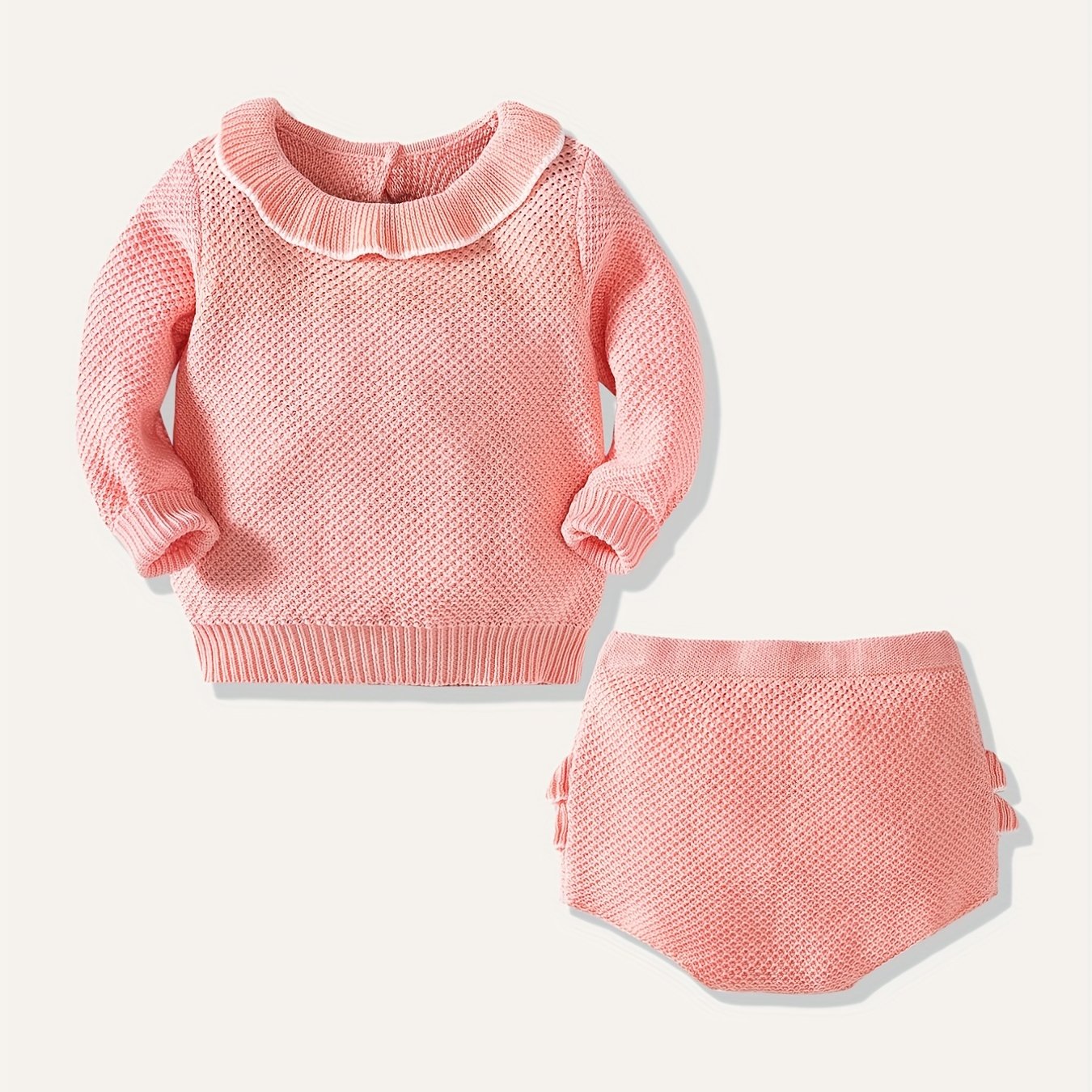 Baby Knit Sweater Set Long Sleeve Pullover Top Shorts 2pc Cotton Set