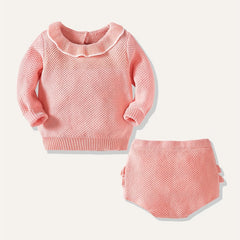 Baby Knit Sweater Set Long Sleeve Pullover Top Shorts 2pc Cotton Set