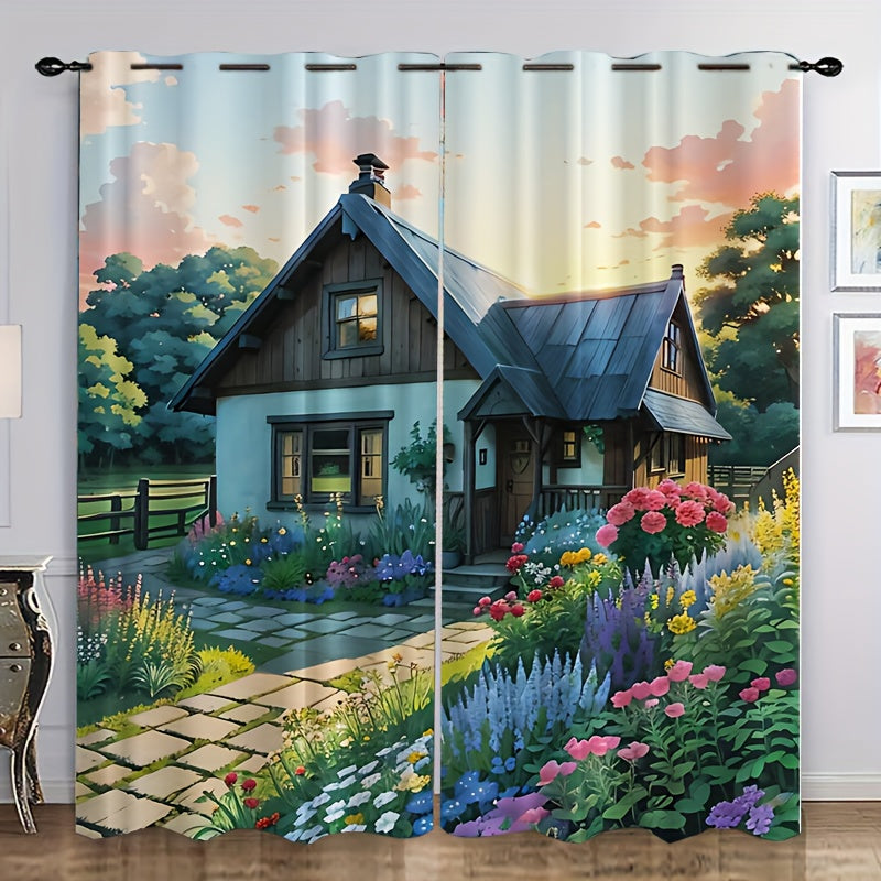 Cartoon Garden Cabin Curtain Tapestry Home Decoration