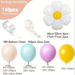 140pcs Daisy Macaron Balloon Garland Wedding Party Decoration