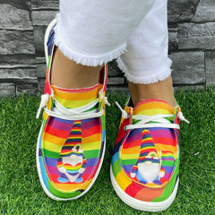 Rainbow Strip Dwarf Pattern Flat Shoes Women's Lightweight Casual Shoes