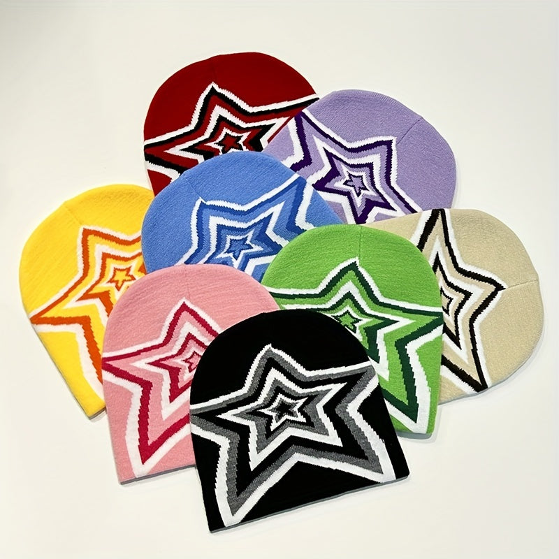 Elastic Star Pattern Knit Beanie Hat for Men Women