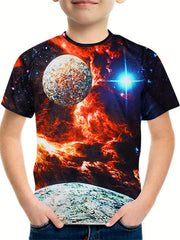 Boy's Space Print Graphic T-shirt Kids Summer Tee