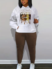 Women's Plus Abstract Lip & Letter Print Hooded Sweatshirt