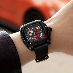 SENSTONE Square Sports Watch Stainless Steel Multifunction Chronograph