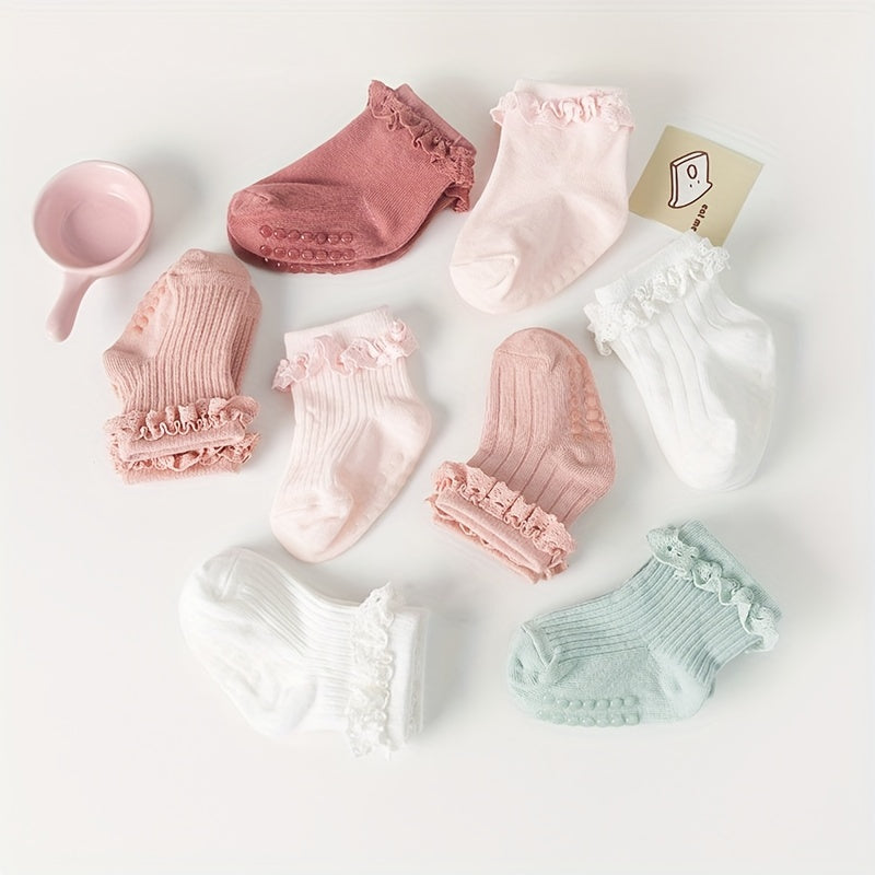 4 Pairs Baby Girls Socks, Soft Breathable & Non Slip for Autumn & Winter