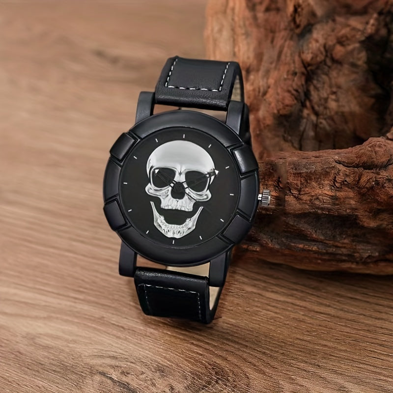 Hiphop Men's Watch Skull Pattern Quartz Wristwatch Set