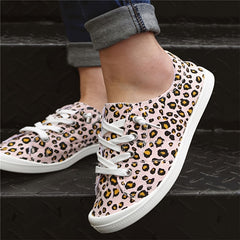 Leopard Print Flat Sneakers Lace Up Casual Skate Shoes Women's Footwear