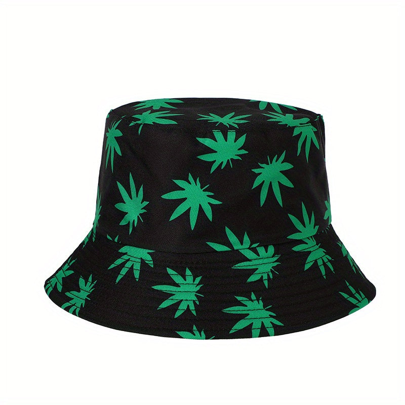 Leaf Print Casual Bucket Hat Unisex Foldable Couple Basin Hats