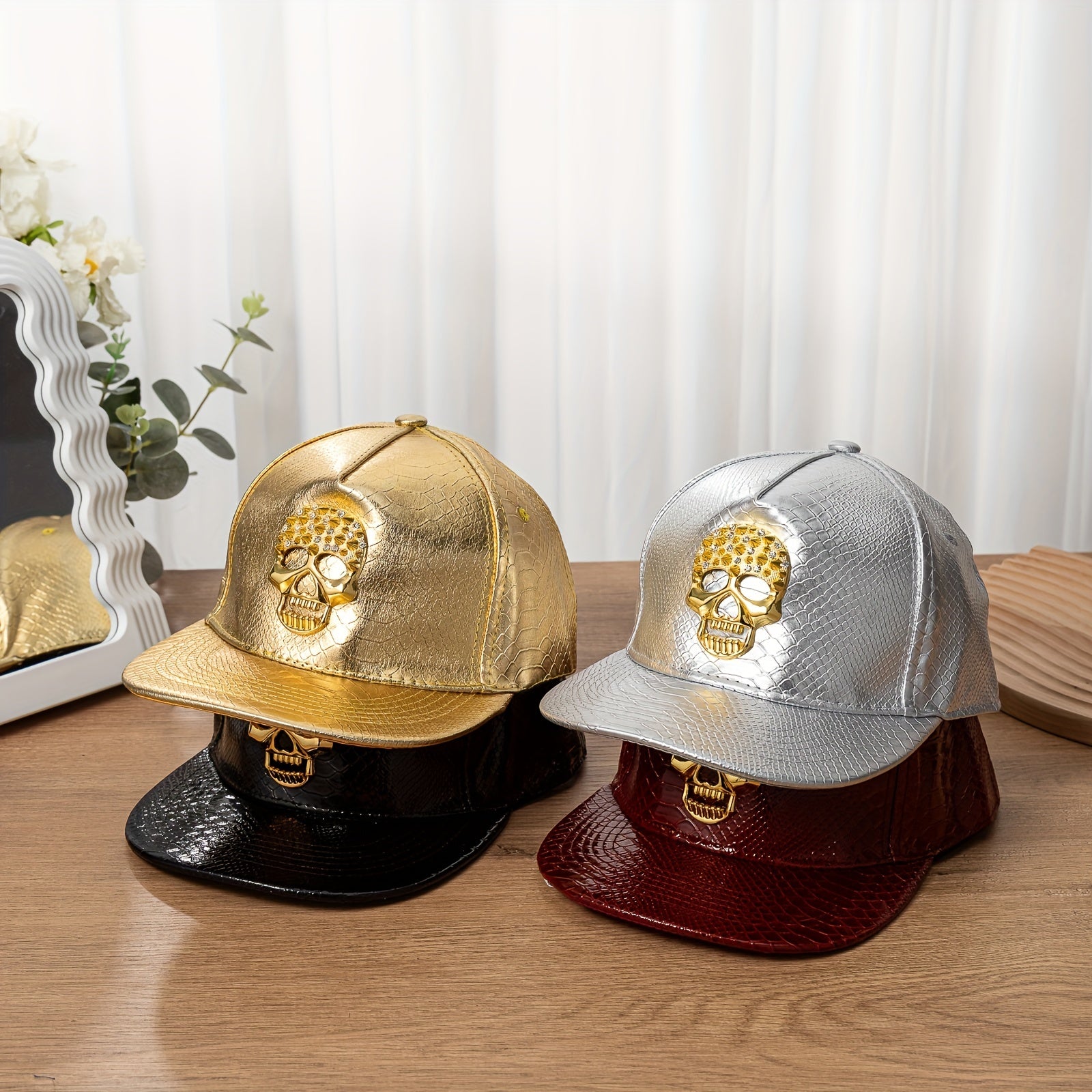 Crocodile Pattern PU Baseball Cap Hip hop Skull Hat
