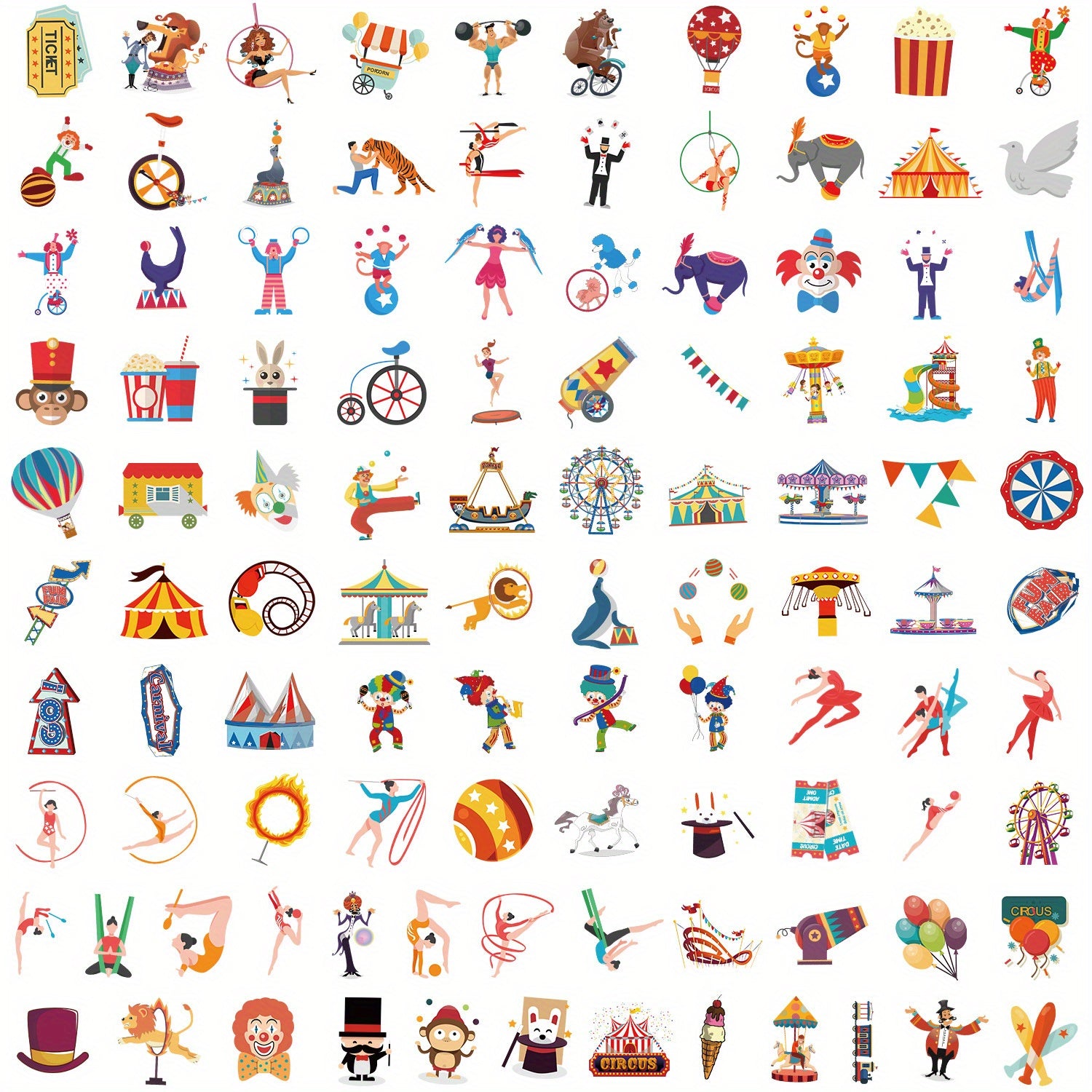 Circus Graffiti Sticker Pack for Phones Water Bottles Computers