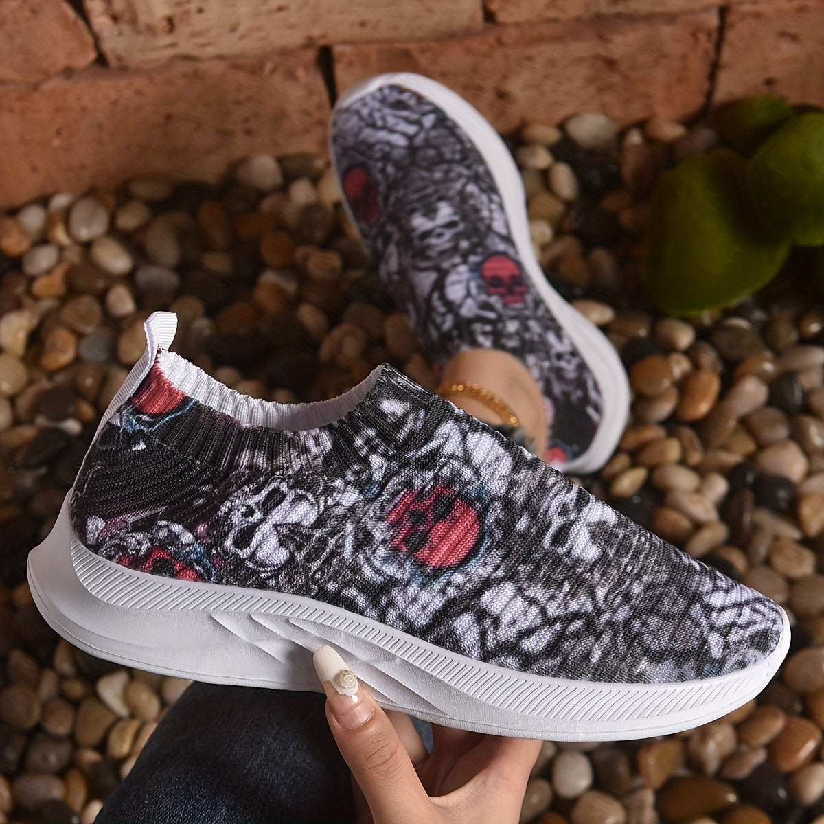 Women's Halloween Horror Skull Slip On Shoes Flat Sneakers