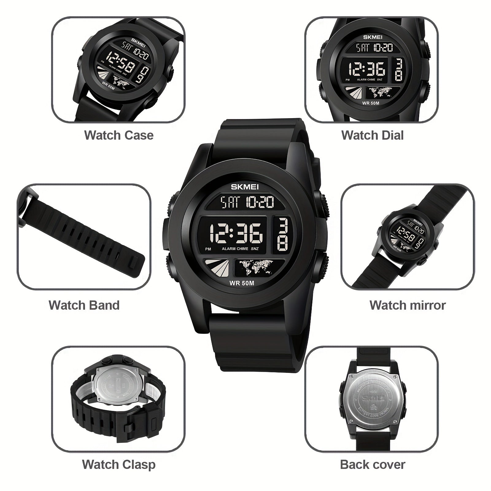 Unisex Digital Watch Multifunction Waterproof Sports Dual Time Stopwatch