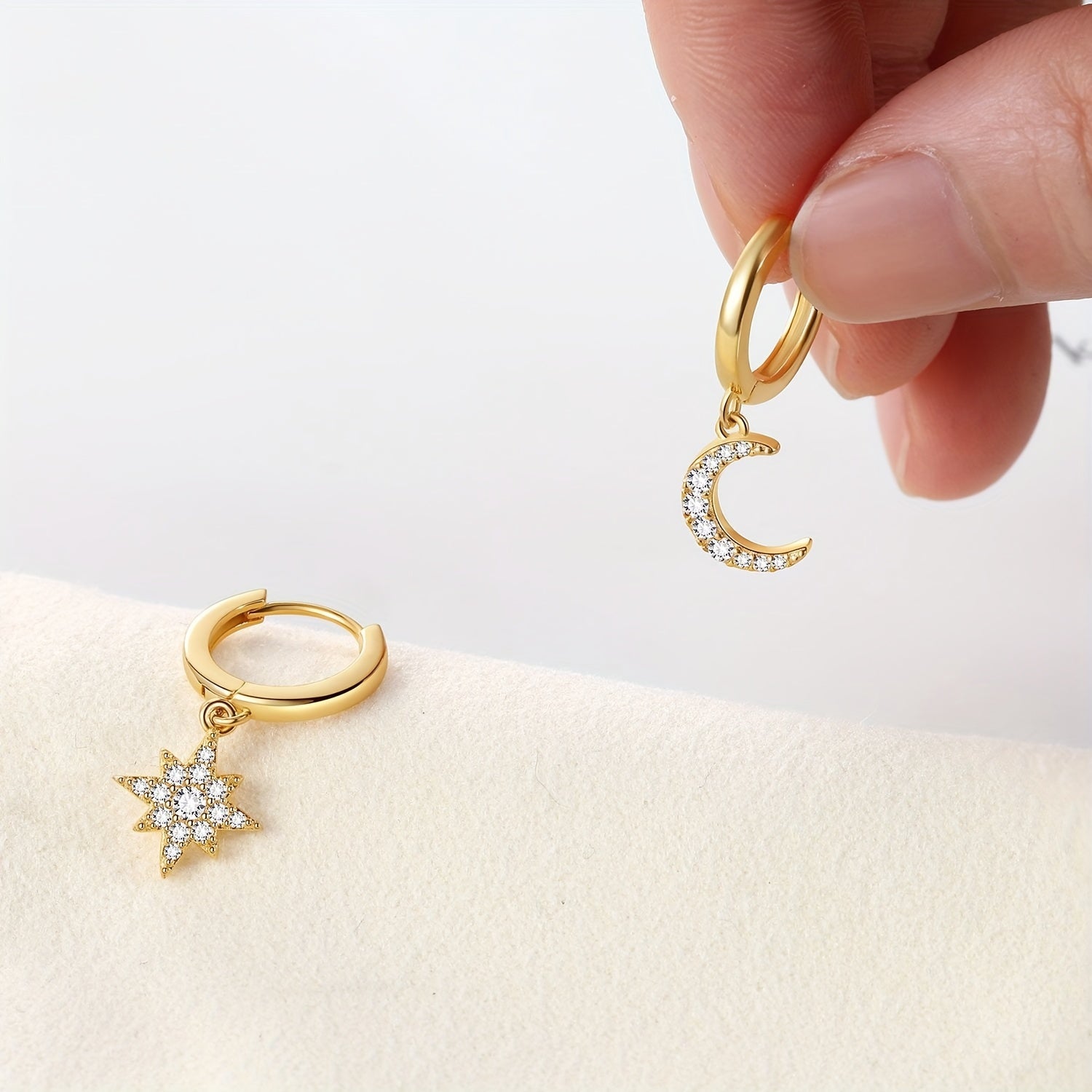 Star & Moon Drop Earrings, Golden Jewelry