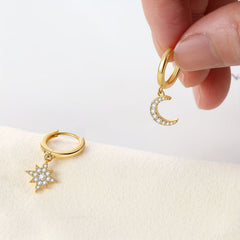 Star & Moon Drop Earrings, Golden Jewelry