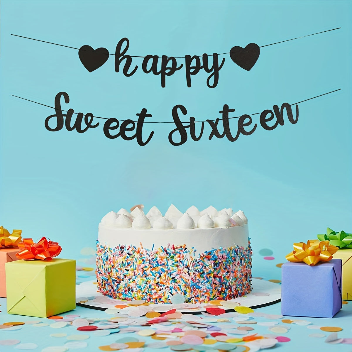 Sweet Sixteen Birthday Banner DIY Rose Golden Glitter Decorations