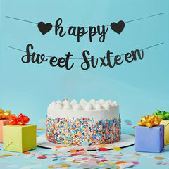 Sweet Sixteen Birthday Banner DIY Rose Golden Glitter Decorations