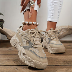 Women's Chunky Sneakers Faux Leather Mesh Dad Shoes