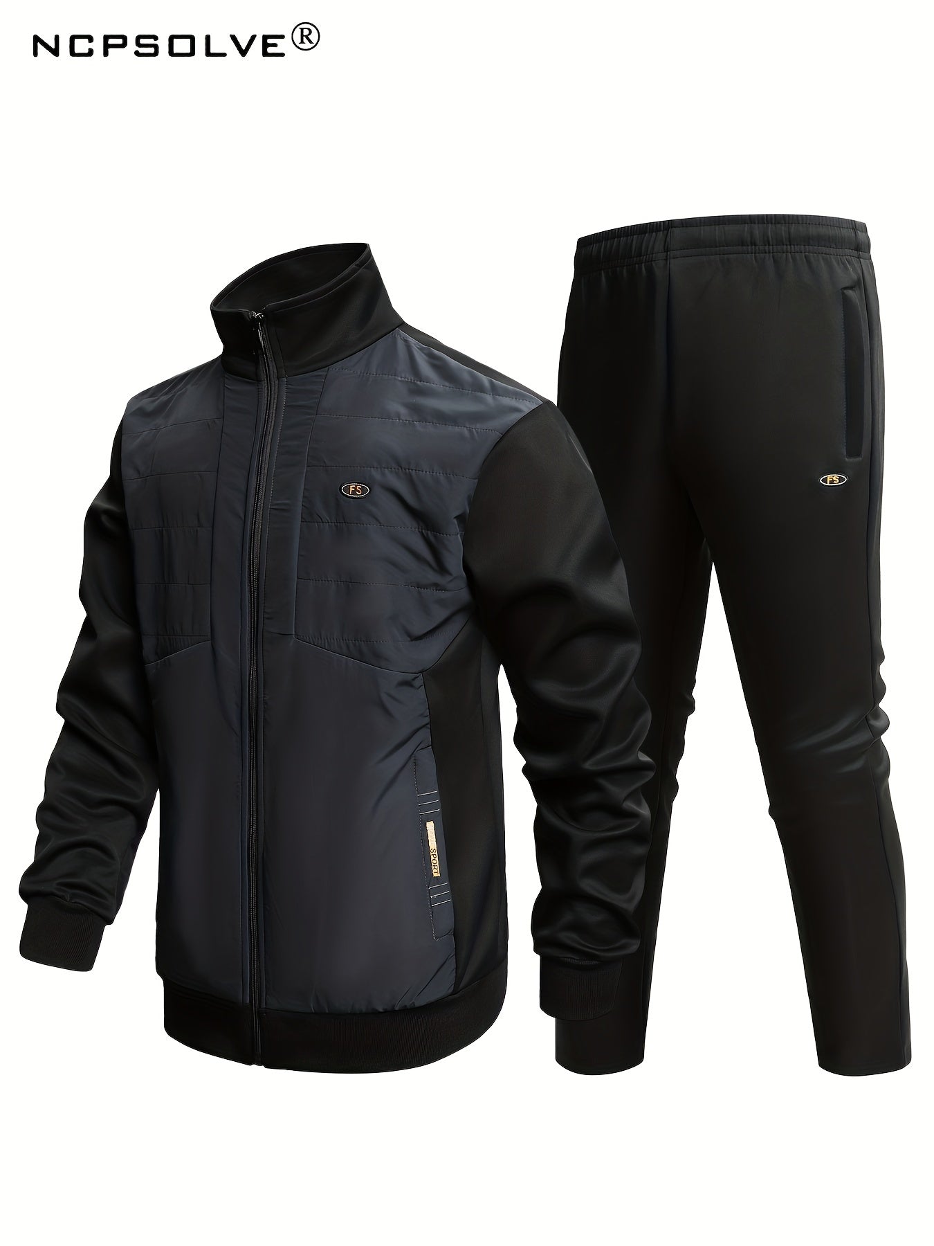 Men's Sports Suit with Zip Up Jacket and Stretch Waist Pants