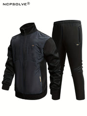 Men's Sports Suit with Zip Up Jacket and Stretch Waist Pants