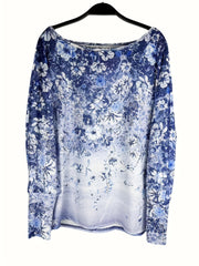 Casual Top Floral Print One Shoulder Long Sleeve Stretch