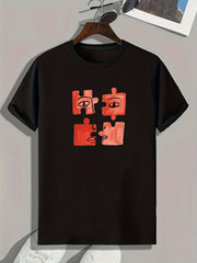Puzzle Pattern Print Men's Comfy Sports T-shirt