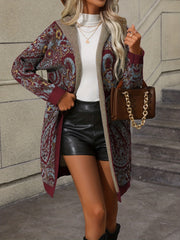 Paisley Pattern Hooded Cardigan Vintage Sweater for Fall & Winter