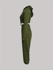 Casual Two-piece Set Zip Hoodie & Jogger Pants Outfit Women's Clothes