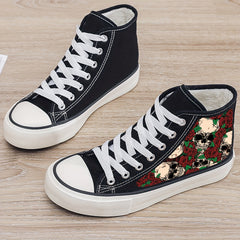 Skull & Rose Print Plush Lined Thermal Chunky Canvas Sneakers
