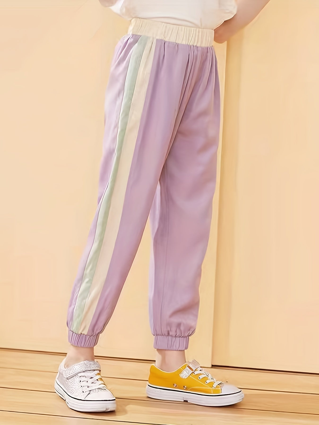 Toddler Girls Block Sweatpants Elastic Waist Casual Sport Jogger Pants