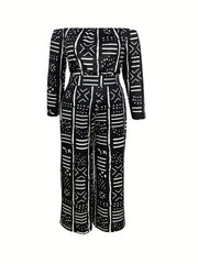 Geometric Print Off Shoulder Crop Top & Pants Set