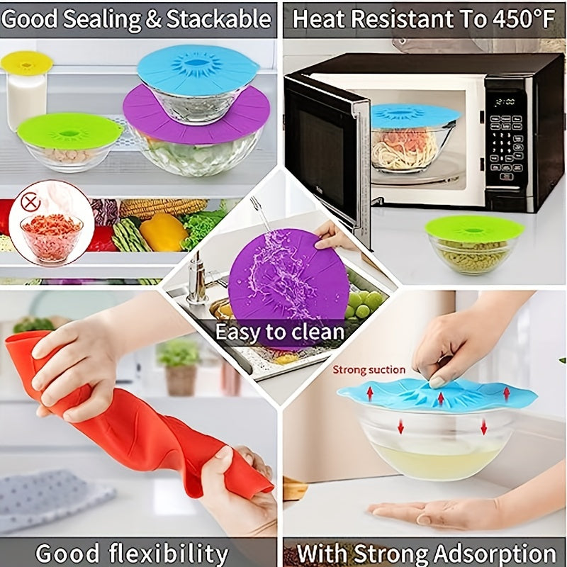 5pcs Silicone Lids Reusable Heat Resistant Food Suction Lids