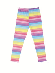 Toddler Girls Rainbow Stripes Athletic Leggings High Waist Yoga