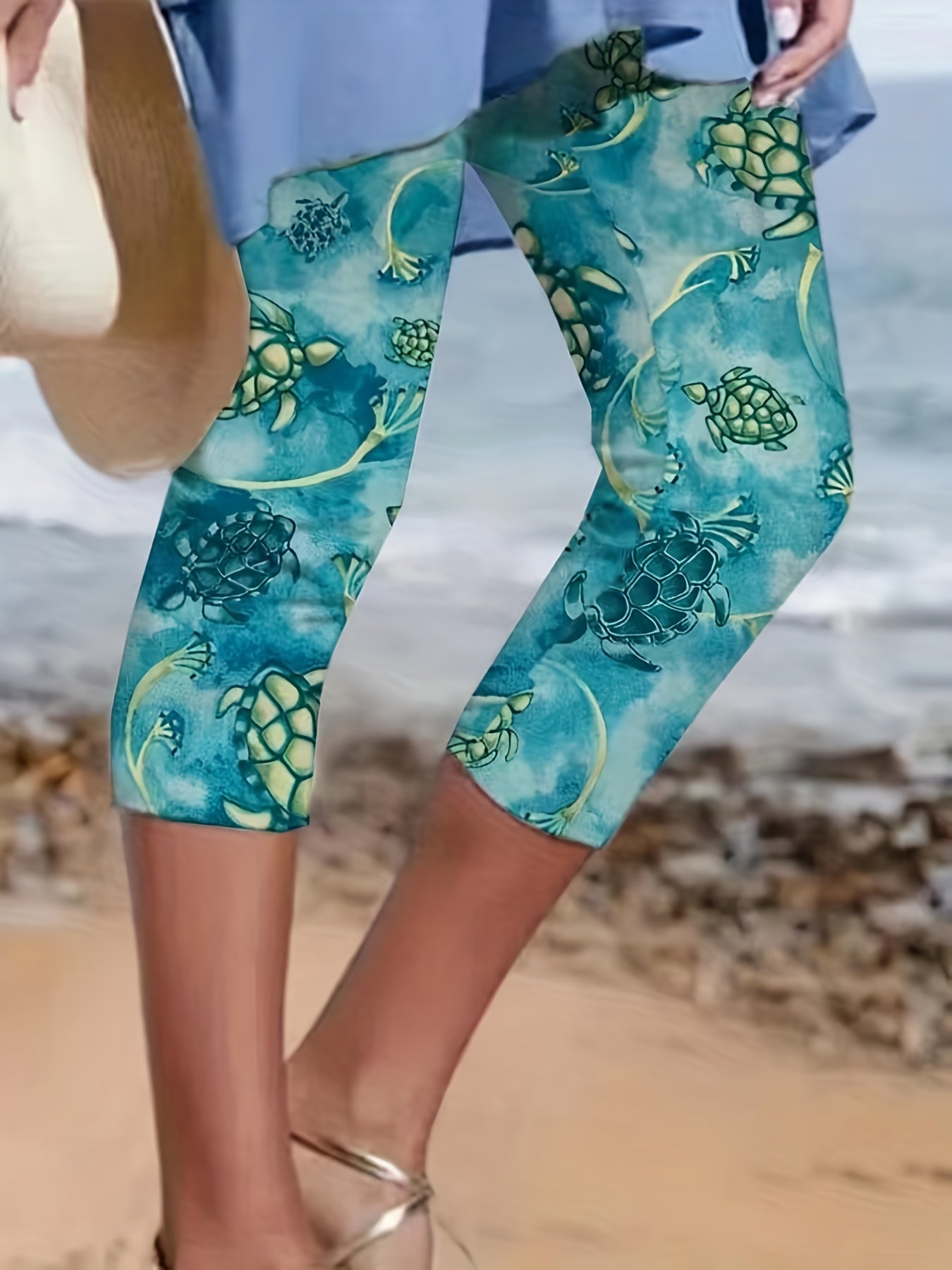 Turtle Print Skinny Leggings Stretchy Casual Sports Leggings