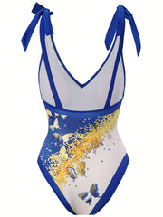 Butterfly Print Tie Shoulder Backless Swimsuit Cover Up