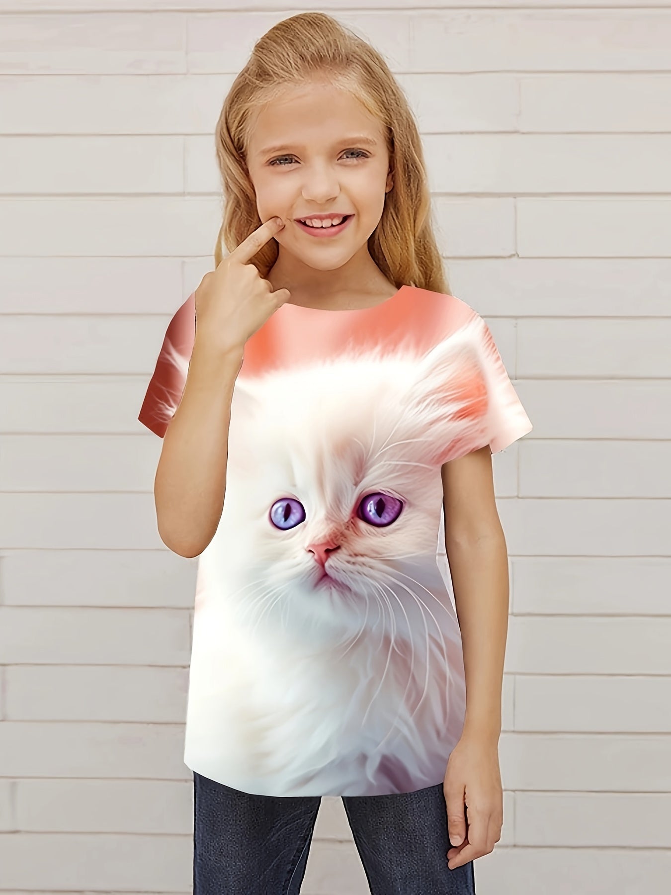 Cat Graphic Short Sleeve T shirt for Girls