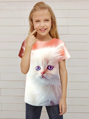 Cat Graphic Short Sleeve T shirt for Girls