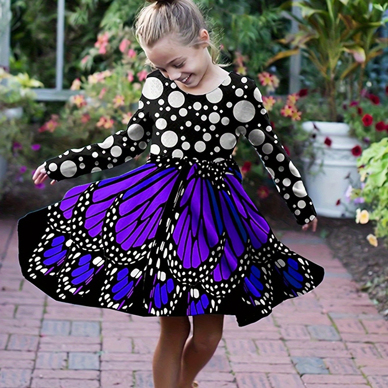 Girls Butterfly Style Long Sleeve Dress Spring Fall Sports Gift
