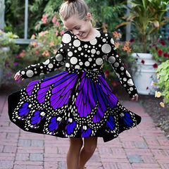 Girls Butterfly Style Long Sleeve Dress Spring Fall Sports Gift