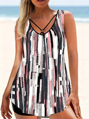Graphic Print Tankini Set with Shorts Swimsuit
