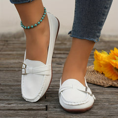 Women's Cross Buckle Strap Loafers Flat Shoes