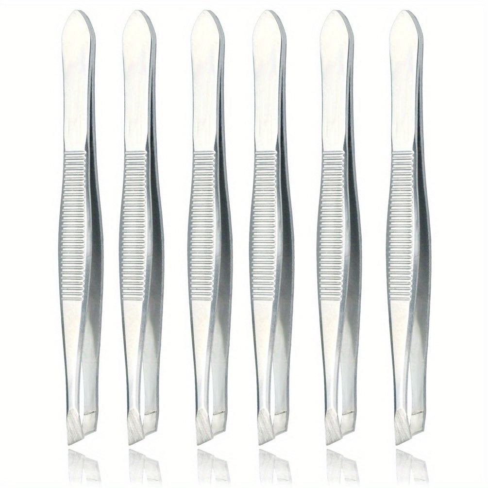 6pcs Stainless Steel Flat Tip Tweezers For Women Eyebrow Tweezers