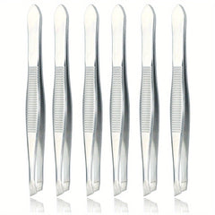 6pcs Stainless Steel Flat Tip Tweezers For Women Eyebrow Tweezers