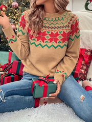 Geo Pattern Crew Neck Pullover Sweater Long Sleeve Raglan Shoulder