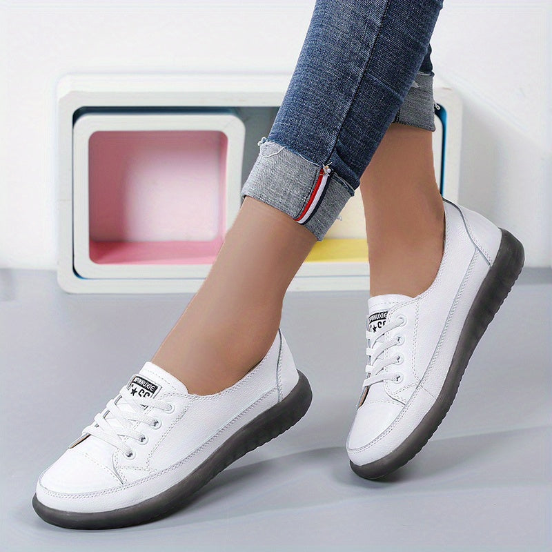 Women's Flat Sneakers Casual Lace Up Low Top Faux Leather Shoes